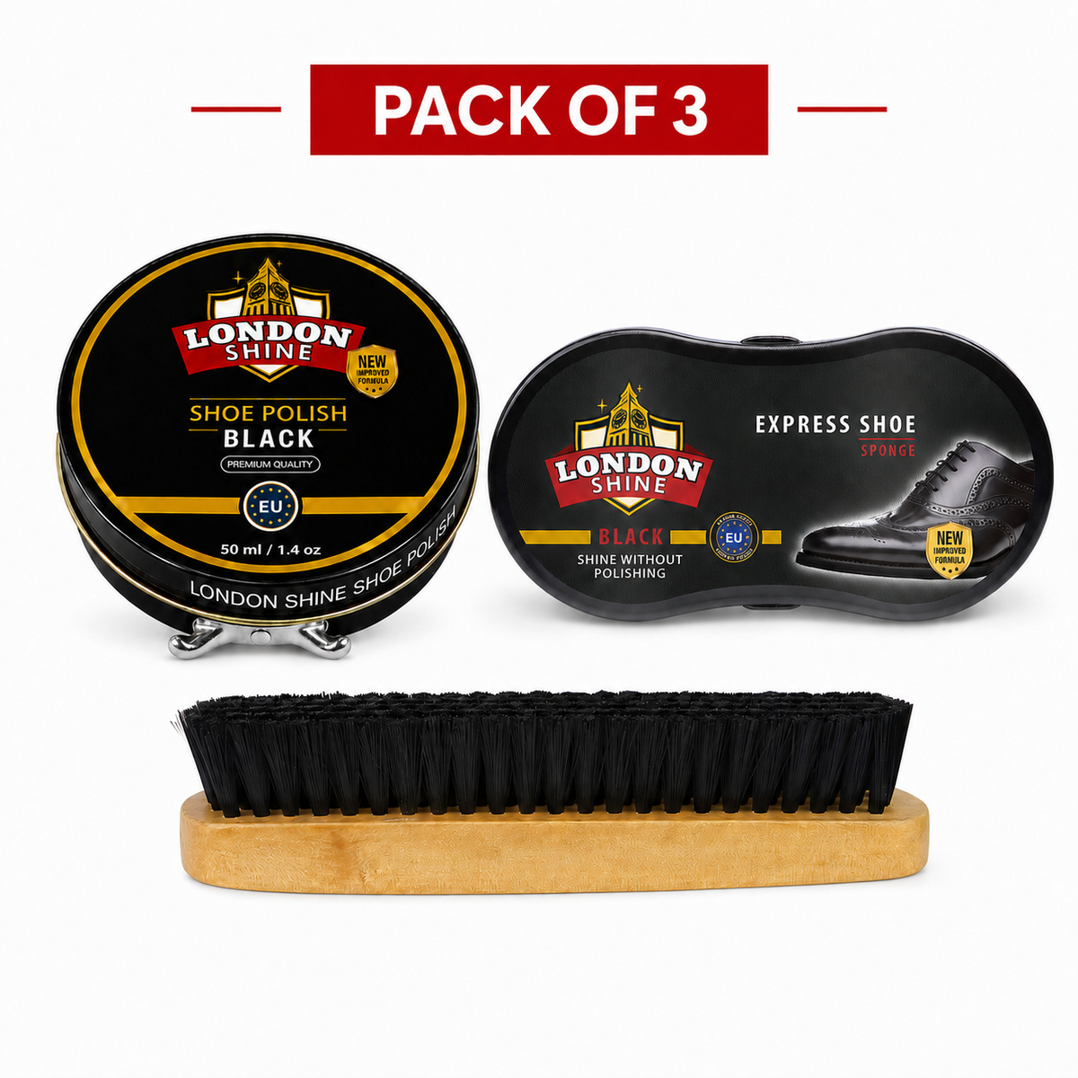 Black Wax Shoe Polish / Shoe Shine Sponge / Large Shoe Brush