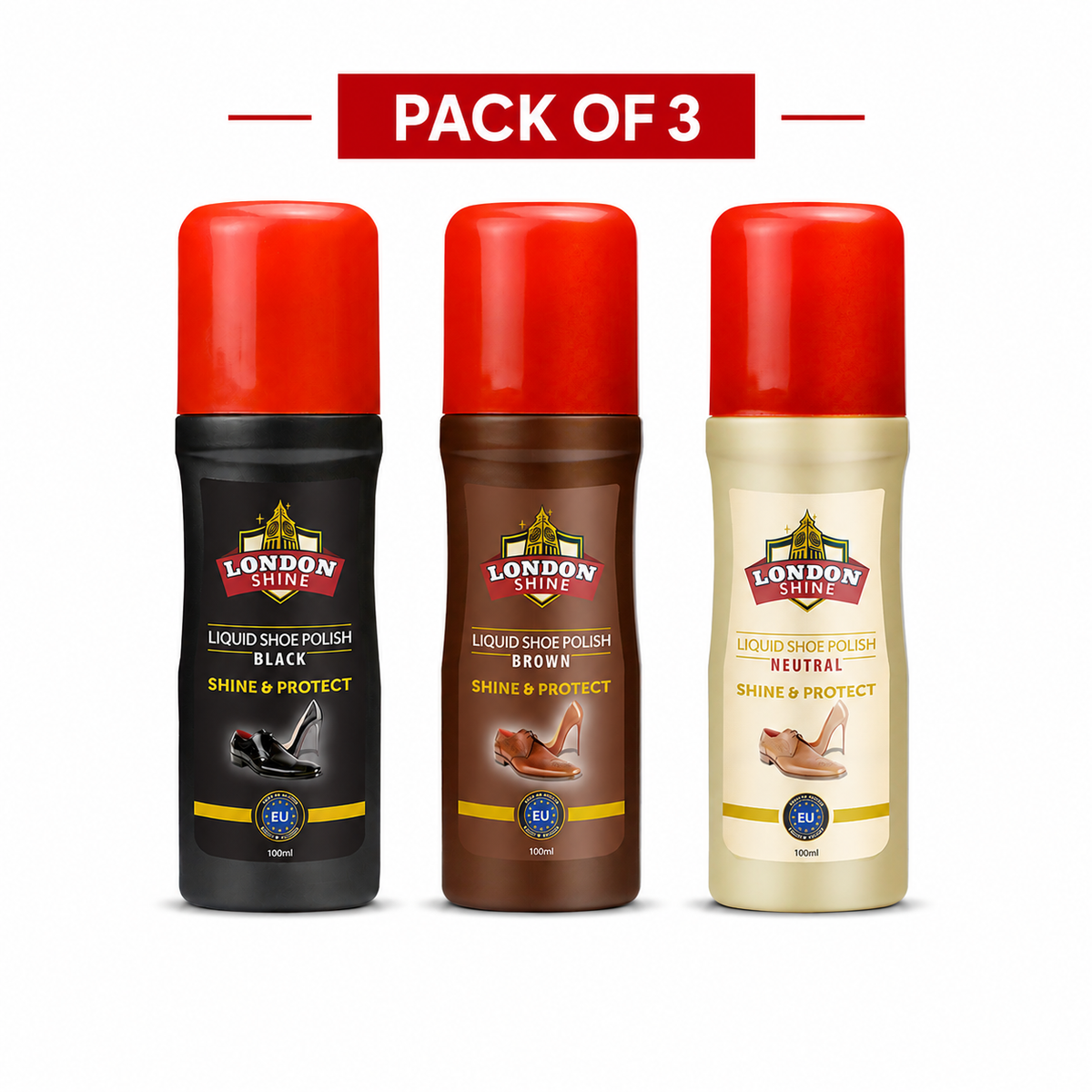Liquid Shoe Polish Combo – 3 in 1 Black, Brown & Neutral